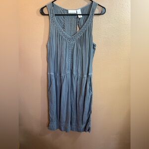 DKNY DistressedTaupe Gray Sleeveless Crochet Detail Dress XL